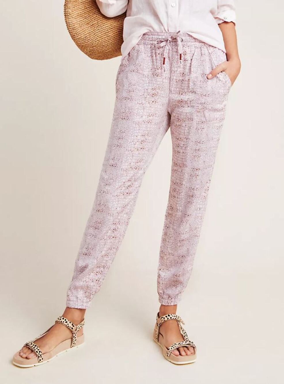 Anthropologie Orana Printed Jogger Pants Small Pink Pull On Snake Print Joggers